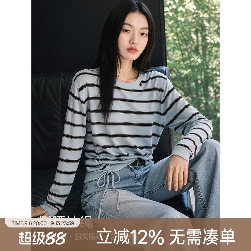 XWI欣未100%莱赛尔条纹针织衫女图片