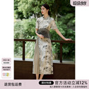 国风印花连衣裙夏季 XWI欣未新中式 早秋盘扣设计感高贵大气旗袍裙
