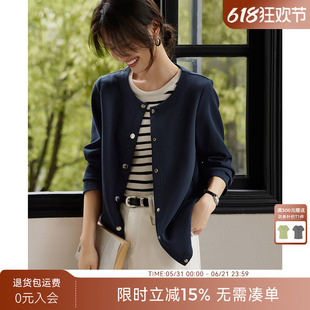 XWI欣未时尚气质休闲无领薄款外套女春季正肩显瘦宽松短款上衣
