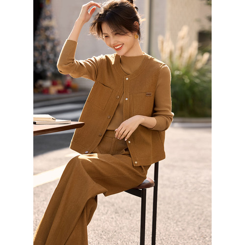 XWI欣未彩色牛仔马甲套装女2025年春季优雅复古减龄直筒裤两件套