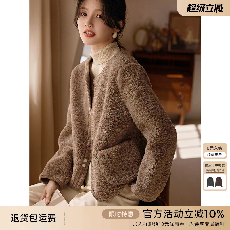 XWI/欣未圣诞红皮毛一体外套女冬