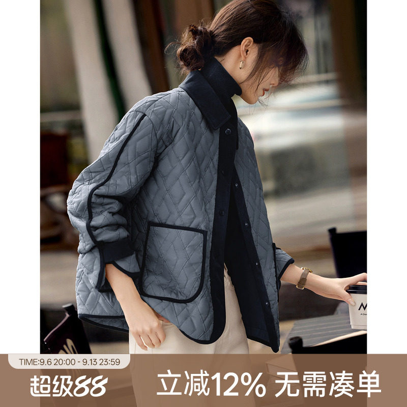 XWI欣未休闲百搭拼色棉服外套女2026年秋冬新款轻薄保暖棉袄上衣图片