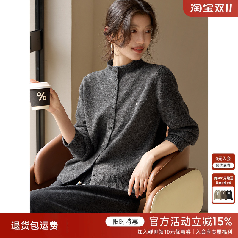 XWI欣未灰色格雷系优雅通勤针织衫女秋冬半高领保暖安迪绒毛衣