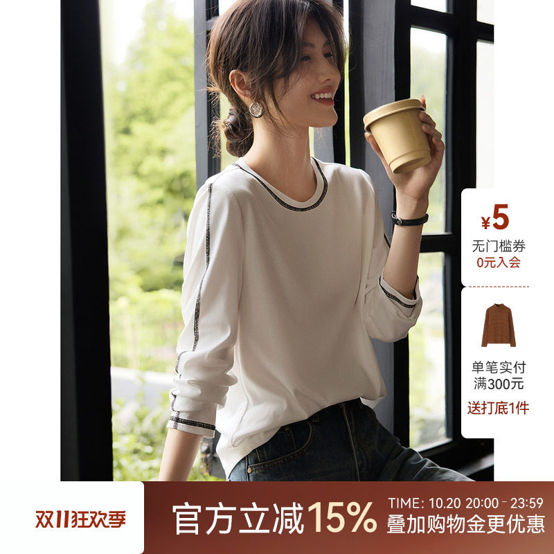 XWI欣未今年流行的漂亮T恤女士2026年秋季圆领设计感宽松休闲上衣
