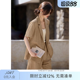 XWI欣未薄款休闲西装外套套装女夏季通勤简约西服上衣短裤两件套