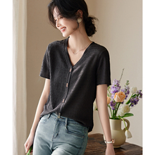 XWI/欣未肌理感轻薄透气短袖T恤女夏季通勤简约气质百搭针织上衣
