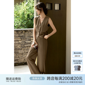 XWI欣未时尚职业套装女夏新款通勤气质西装马甲直筒阔腿裤两件套