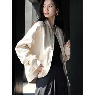 XWI欣未棒球服外套女2026秋季新款美式休闲通勤白色短款夹克上衣