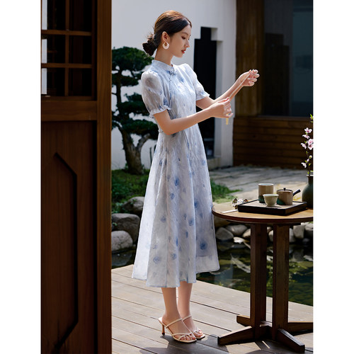XWI欣未新中式印花连衣裙女夏