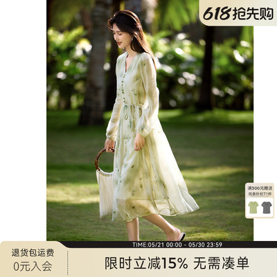 XWI/欣未天丝V领碎花连衣裙女