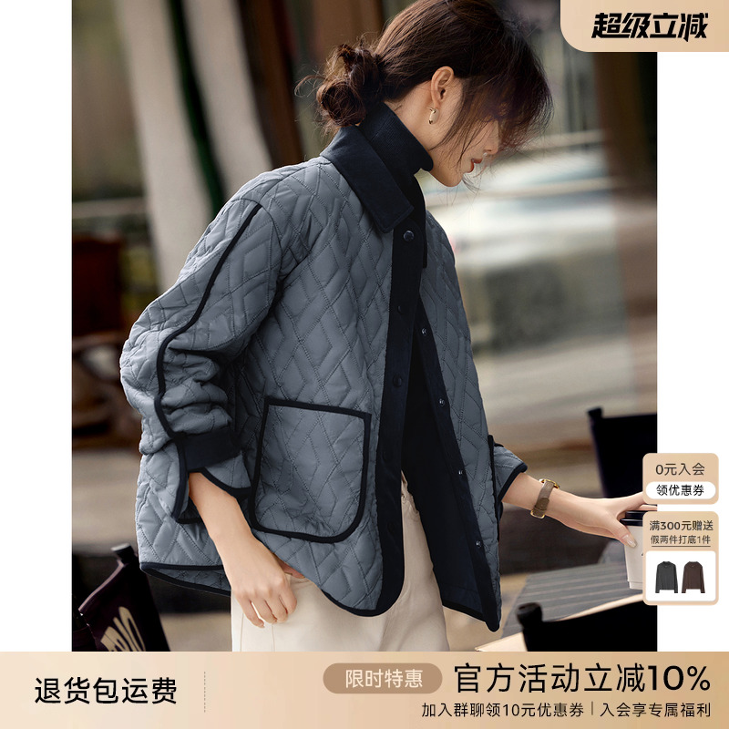 XWI欣未休闲百搭拼色棉服外套女2025年秋冬新款轻薄保暖棉袄上衣