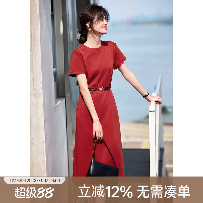 XWI/欣未红色圆领连衣裙女夏季图片