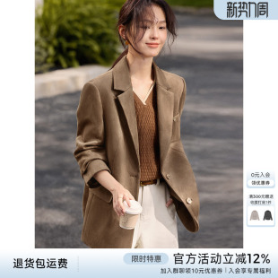 宽松廓形通勤百搭西服 新款 XWI欣未老钱风质感麂皮西装 外套女秋季