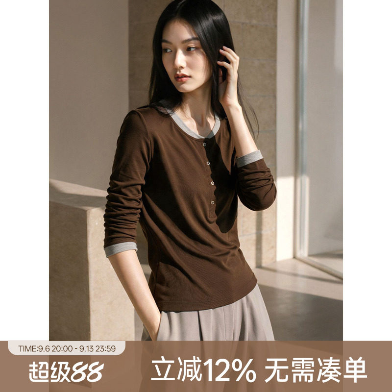 XWI欣未撞色圆领长袖t恤打底衫女图片