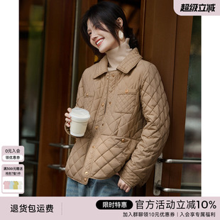 菱形格棉服女2024年冬季 XWI欣未小香風(fēng)翻領(lǐng)短款 簡(jiǎn)約百搭氣質(zhì)棉襖