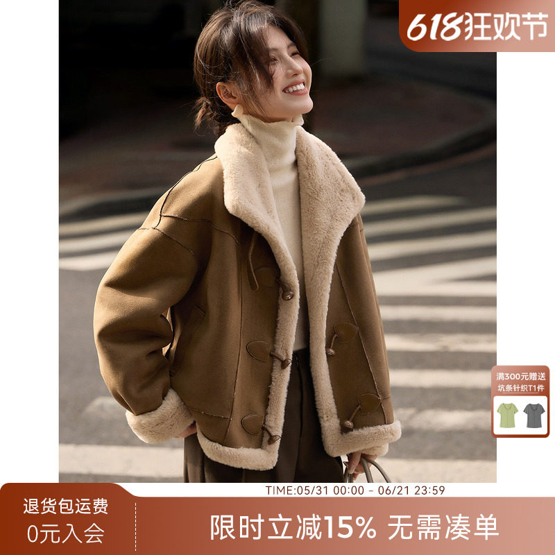 【博主同款】XWI欣未美拉德皮毛一体外套女冬季仿羊羔绒加厚上衣