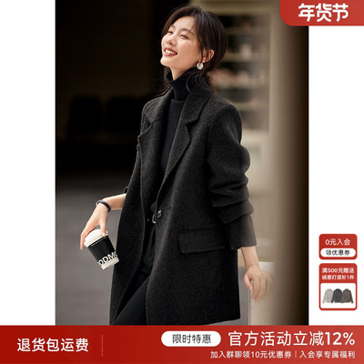 XWI欣未一手长双面100%全羊毛大衣女秋冬正式场合西装式毛呢外套