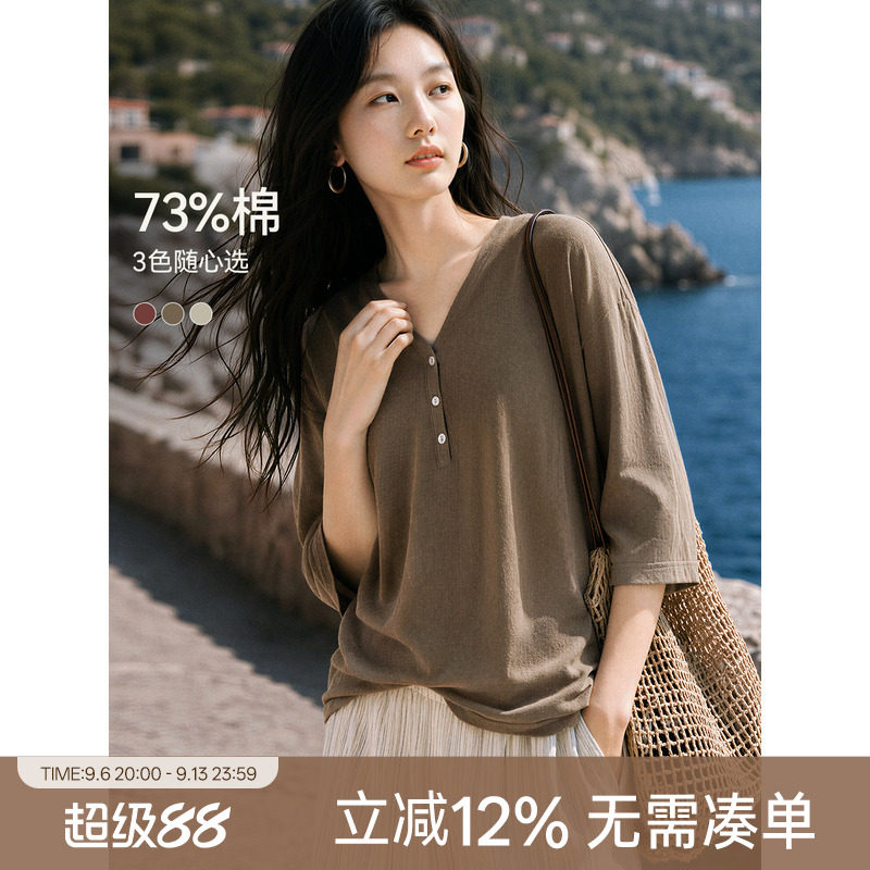 XWI欣未七分袖蝙蝠袖T恤女士2026图片