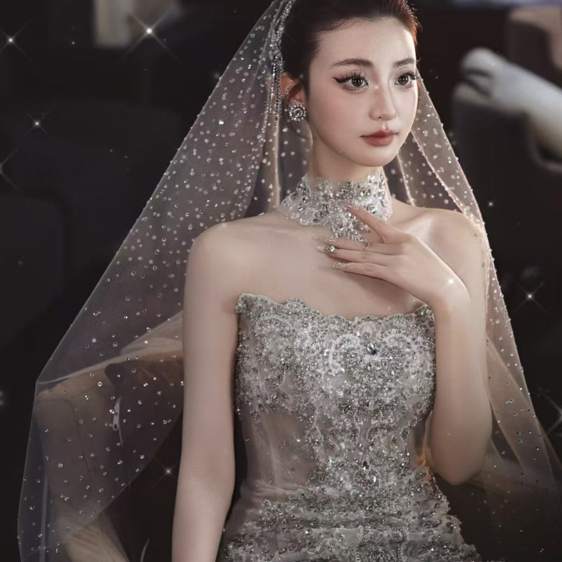 2025新款韩版抹胸婚纱新娘高端轻奢重工奢华鱼尾礼服裙宫廷