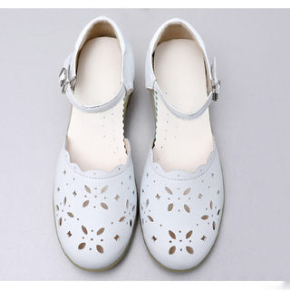 护士凉鞋女夏白色 新款韩版镂空透气防滑坡跟平底 洞洞护士鞋白鞋