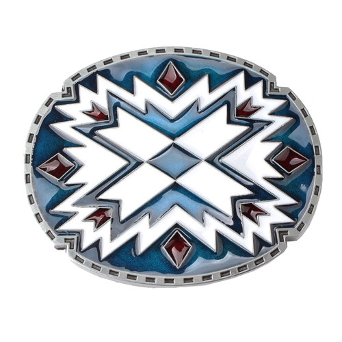 蓝色图腾美国西部牛仔皮带扣腰带皮带平滑扣cowboy belt buckle