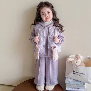 女童套装秋冬季马甲2026新款女宝宝卫衣手套时髦冬装儿童洋气夹棉