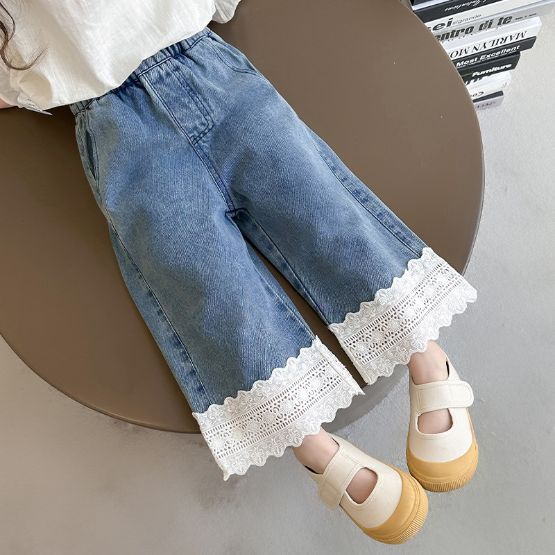 女童牛仔裤春秋款2025新款儿童春季女宝宝直筒裤春装蕾丝阔腿裤子,童装/婴儿装/亲子装,裤子,淘宝优惠券,粉丝福利购,淘宝优惠卷