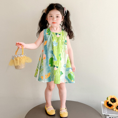 女童涂鸦裙子夏装2025新款儿童装夏季连衣裙女宝宝纯棉公主裙薄款