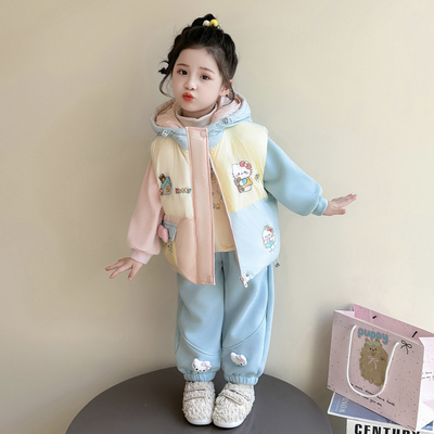 女童猫咪马甲套装秋冬季2025新款宝宝洋气儿童加绒加厚冬装超好看