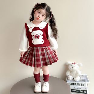女童学院风套装春装2026新款洋气时髦宝宝小狗儿童JK春秋裙子春季