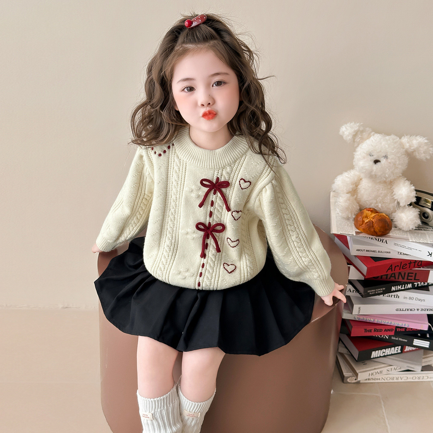 女童毛衣针织打底衫秋冬季2025新款女宝宝加厚上衣儿童毛线衣衣服