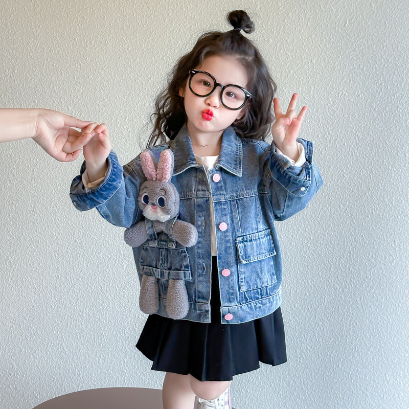 女童牛仔外套春秋款2026新款儿童夹克萌兔女宝宝春季春装休闲上衣