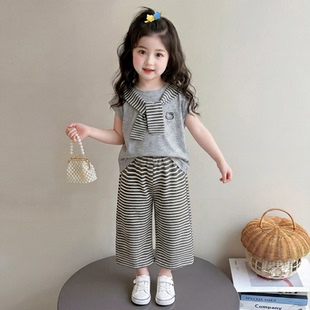 女童夏季套装2026新款洋气时髦儿童猫咪女宝宝夏装短袖小女孩夏天