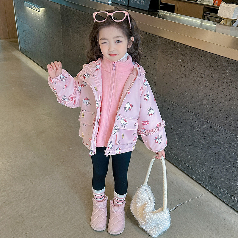 儿童洋气冬季加厚三合一冲锋衣女童加绒工装外套宝宝保暖秋冬装潮