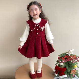 女童连衣裙儿童秋冬季拜年服过年衣服花瓣新年红色女宝宝裙子冬装