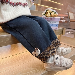 女童牛仔裤秋冬季2025新款儿童加绒一体绒女宝宝加厚厚绒裤子冬装