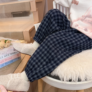 子宝宝加厚加外穿休闲裤 儿童一体绒裤 2025新款 女童加绒小格秋冬季