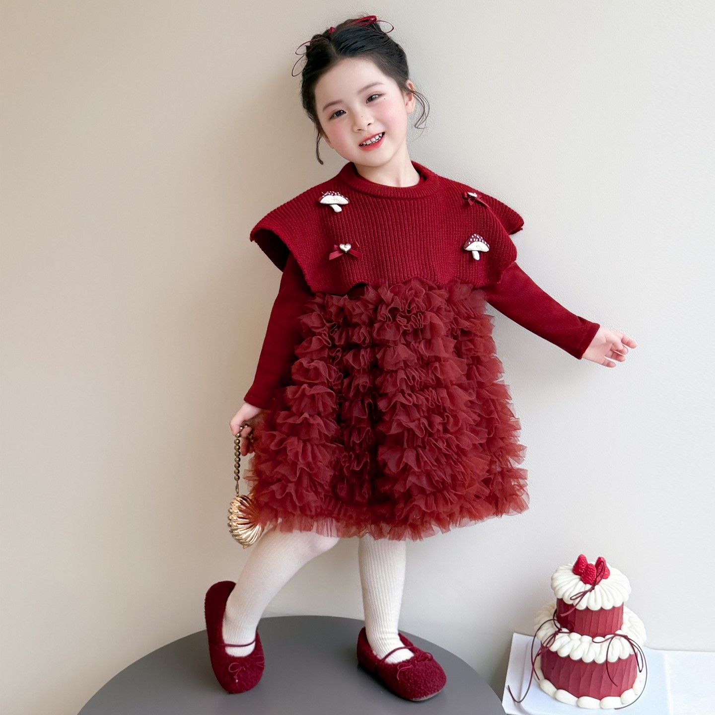 女童红色加绒网纱蛋糕连衣裙公主裙拜年服酒红色长裙,童装/婴儿装/亲子装,连衣裙,淘宝优惠券,粉丝福利购,淘宝优惠卷
