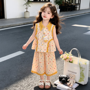 女童夏季套装2026新款洋气彩点儿童女宝宝夏装超好看夏天裤子薄款