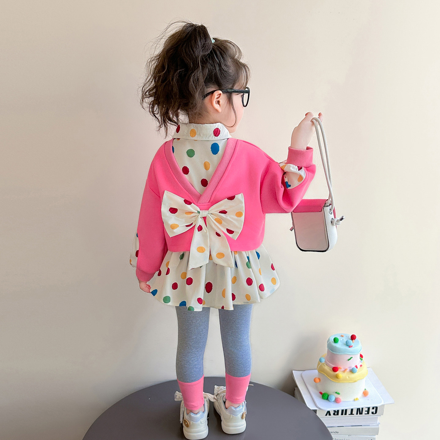 女童蝴蝶结波点假两件套装春季洋气时髦韩版宝宝两件套,童装/婴儿装/亲子装,套装,淘宝优惠券,粉丝福利购,淘宝优惠卷