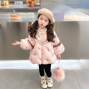 加厚儿童白鸭绒外套 女宝宝冬装 小花女童羽绒服2025新款 洋气秋冬季
