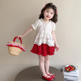 女宝宝夏季套装波点裙子洋气2026新款女童儿童洋气小女孩夏装红色