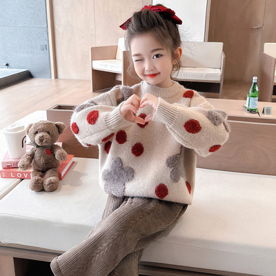 女童圆点毛衣秋冬2024新款