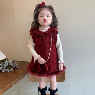 女童秋冬装连衣裙加绒儿童冬季拜年服过年喜庆新年红色女宝宝裙子