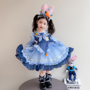 女童春秋洛丽塔裙子春装2026新款儿童蓝兔春季连衣裙女宝宝公主裙