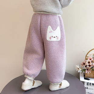 加厚绒女童卫裤子女宝宝2025新款儿童秋冬季外穿一体绒加绒运动裤