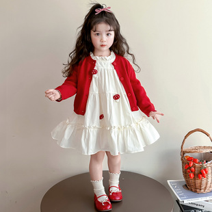 女童红色连衣裙2026新款春季裙子儿童春装蘑菇宝宝套装春秋拜年服
