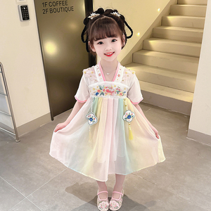 女童幼儿园2025新款女宝宝夏装儿童古风夏季汉服彩虹超仙夏款裙子