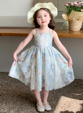 女童夏季吊带连衣裙2026新款花朵海边沙滩薄款夏装小女孩公主裙子