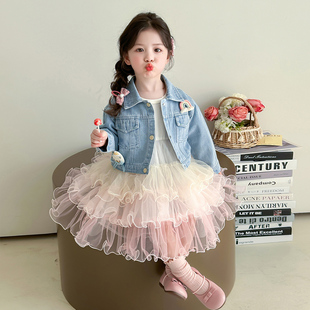 儿童春季 2026新款 连衣裙宝宝彩虹公主裙 春装 女童春秋牛仔裙子套装